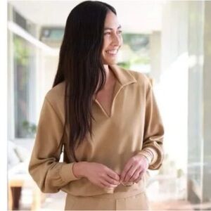 AYR The Court Side Polo Sweatshirt in Biscuit Tan